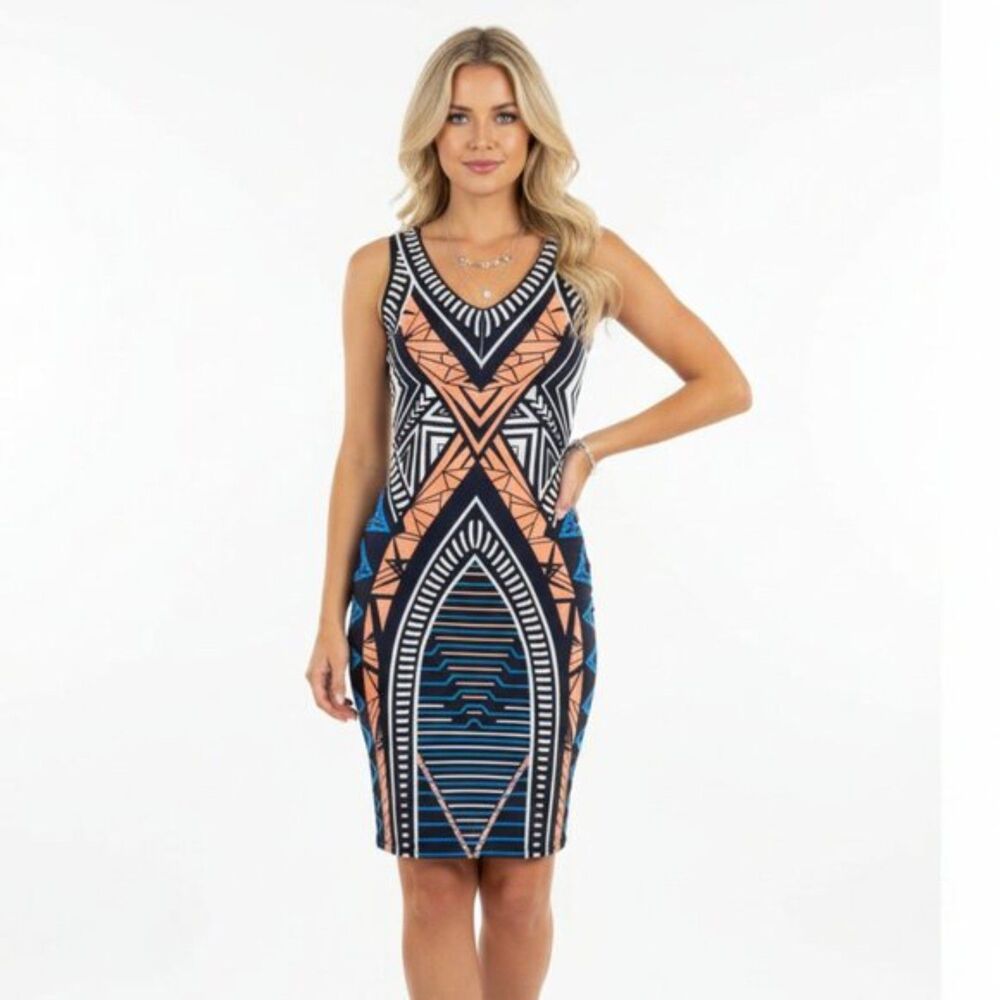 Jealous Tomato Black Tribal Graphic Print Sleeveless Body-con Midi Dress S